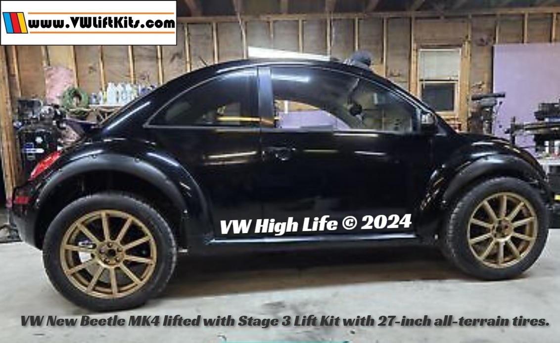 Cory lifted his Daughter's Beetle with a Stage 3 Lift Kit to mount 27-inch all-terrain tires. 